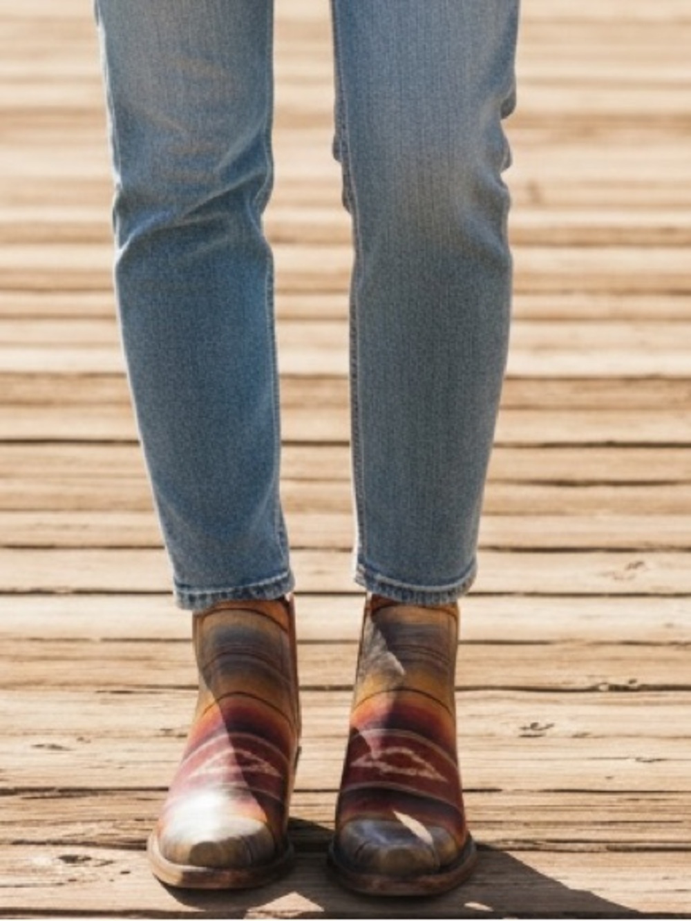 Ariat Men’s Multicolor Serape Pattern Chelsea Boots - Red, Gold, Brown, Blue